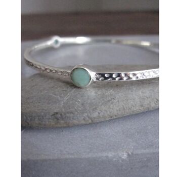 925 Silver Tri Stone Bangle, Chrysophrase, 3 of 3