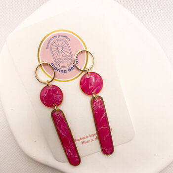 Long Pink Stud Statement Earrings, Clay And Resin, 4 of 11