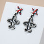 Black Dangle Plane Earrings With Crystal Details, thumbnail 2 of 4
