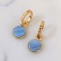 Circle Blue Opal October Birthstone Earrings, Gold, thumbnail 4 of 6
