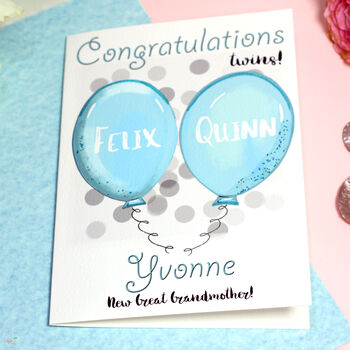Personalised Balloons Baby Twins New Grandparents Card, 7 of 10