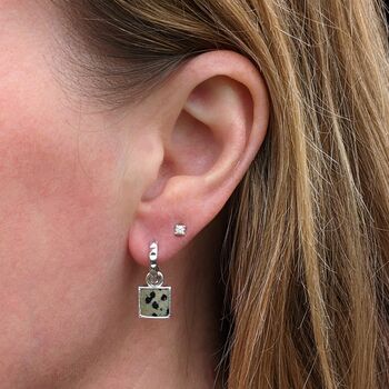 The Square Dalmatian Jasper Earrings, Silver, 2 of 5