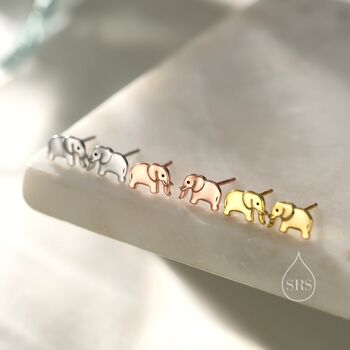 Cute Dainty Elephant Stud Earrings In Sterling Silver, 2 of 12