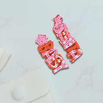 Limited Edition Beaded Christmas Earrings – Pink And Red Festive Statement Jewellery, 2 of 4