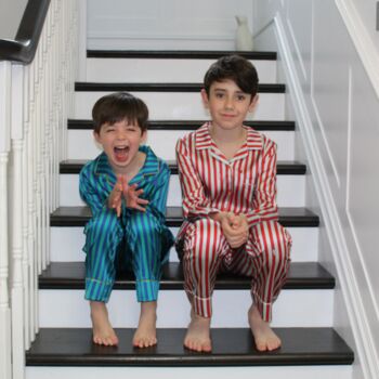 Rainforest Stripe Teddy Silk Children's Pyjama Set, 2 of 12