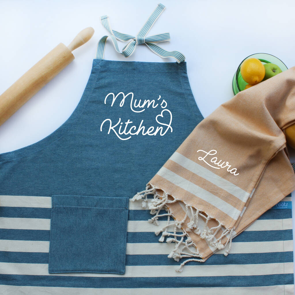 Personalised Cotton Kitchen Apron And Kitchen Towels, 1 of 11