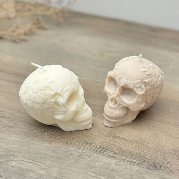 Floral Skull Candle Gothic Halloween Decor Autumn Gift, 8 of 10