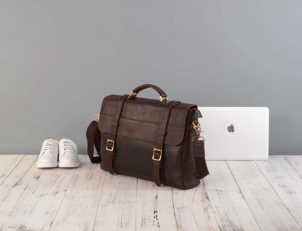 Leather Laptop Satchel Bag By Eazo