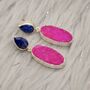 Blue Sapphire, Pink Druzy Agate Silver Earrings, thumbnail 3 of 7