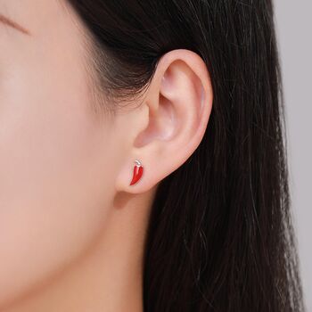 Sterling Silver Enamel Chilli Pepper Stud Earrings, 2 of 12