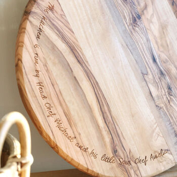 Personalised Round Olive Wood Pizza Board, 2 of 9