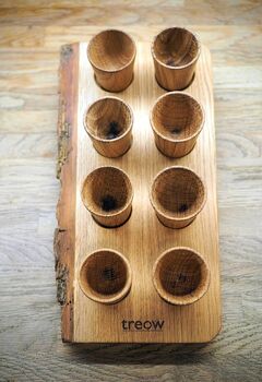 Handmade Oak Shot Glass Set With Natural Edge Board, 3 of 6