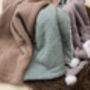 Personalised Grey Knitted Baby Blanket With Pom Pots, thumbnail 3 of 9