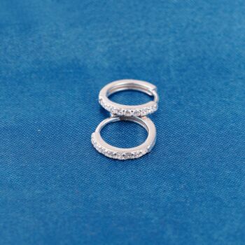 Silver Cz Stone Huggie Hoop Earrings, 2 of 7