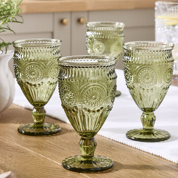 Set Of Four Palmas Green Wine Goblets, 3 of 6
