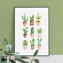 Cactus Watercolour Print Illustrated Set In Green, thumbnail 4 of 5