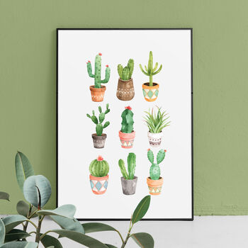 Cactus Watercolour Print Illustrated Set In Green, 4 of 5