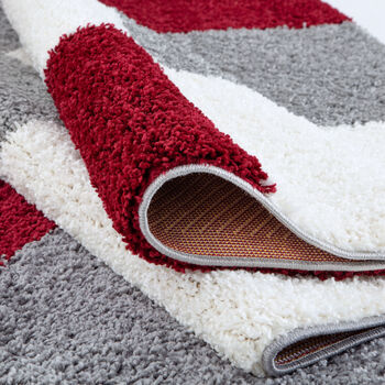 The Rugs Geometric Shaggy Rug Red Checkered Rug, 12 of 12