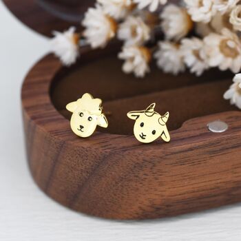 Sterling Silver Mismatched Baby Goat And Sheep Stud Earrings, 4 of 12