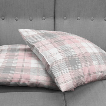 Modern Grey And Blush Pink Tartan Chenille Cushion, 8 of 12