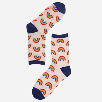 Women's Bamboo Socks Cream Navy Rainbow, 2 of 2