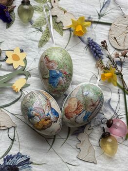 Beatrix Potter Peters Adventures Vintage Paper Easter Eggs | 9cm Set Of Three, 2 of 5