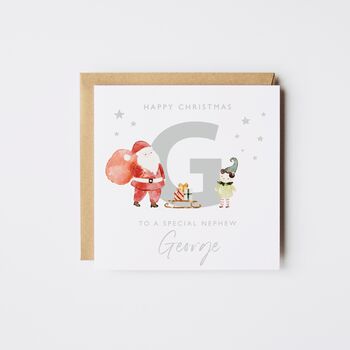 Personalised Grandson Christmas Card / Santa And Elf, 2 of 3