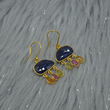 Blue Sapphire Tourmaline Silver Earrings, 3 of 7
