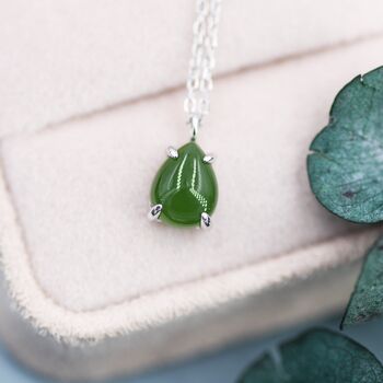 Sterling Silver Genuine Jade Stone Pear Necklace, 3 of 12