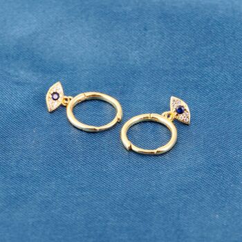 Gold Evil Eye Charm Hoop Earrings, Turkish Evil Eye, 6 of 7