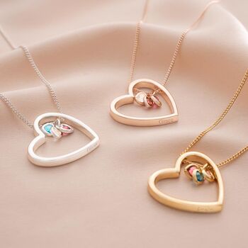 Family Heart Birthstone Personalised Heart Necklace, 2 of 12