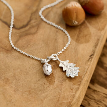 Little Acorn And Oak Leaf Silver Or Solid Gold Necklace, 2 of 9