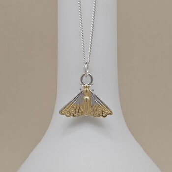 Rhodium And Gold Plated Moth Charm Necklace, 2 of 3
