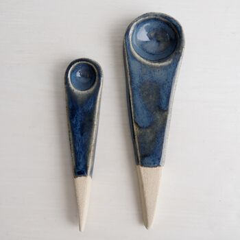 Handmade Small Pottery Blue \Brown Salt Or Spice Spoon, 2 of 9