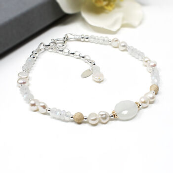 Moonstone And Pearl Bracelet Sterling Silver And 14ct Gold Fill, 2 of 3