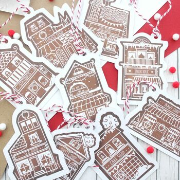 Illustrated Christmas Gift Tags, Gingerbread Shops, 3 of 9