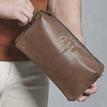 Personalised Wash Bag Full Grain Leather Look Nu Hide Pu, 2 of 9