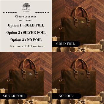 Personalized Leather Messenger Bag: 16 Inch Laptop Briefcase, Brass Hardware, 9 of 11