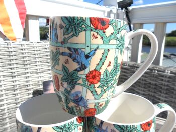 Set Of Six China Aspen Mugs In Blue Bird Trellis Design, 4 of 11