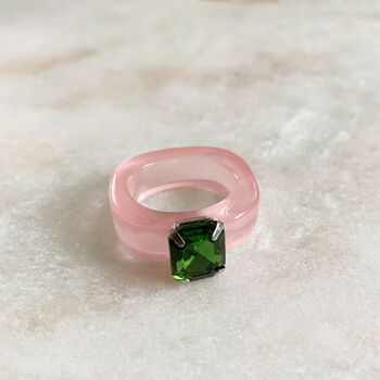 Pink Resin Ring With Green Rhinestone, 2 of 7