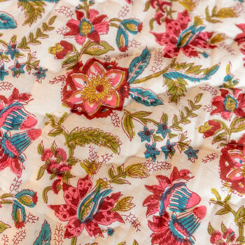 Handmade Vintage Rose Block Print Bedspread Double/King, 2 of 10