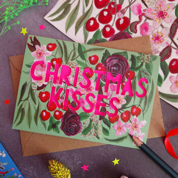 Christmas Kisses Cherry Floral Papercut Christmas Card, 2 of 7