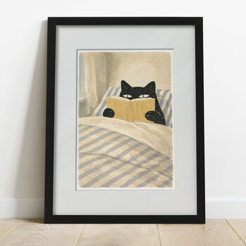 Cat Reading In Bed Print Personalized Favourite Book Gift, 3 of 9