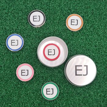 Personalised Golf Pitchmark Repairer With A Set Of Six Markers In A Presentation Tin, 3 of 8