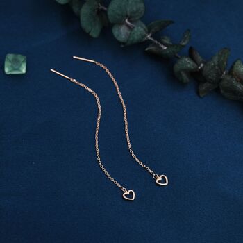Tiny Open Heart Threader Earrings In Sterling Silver, 7 of 12