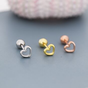 Sterling Silver Tiny Open Heart Screw Back Earrings, 3 of 12