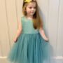 Sage Green Satin And Tulle Flower Girl Dress, thumbnail 4 of 8