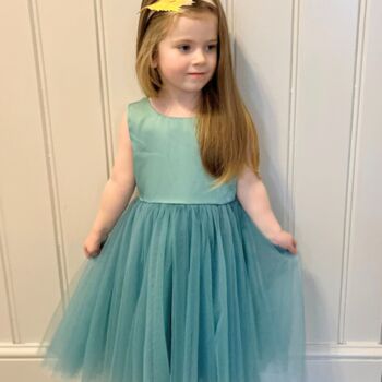 Sage Green Satin And Tulle Flower Girl Dress, 4 of 8