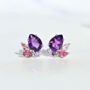 Amethyst And Pink Tourmaline Stud Earrings In Silver And Gold, thumbnail 1 of 12