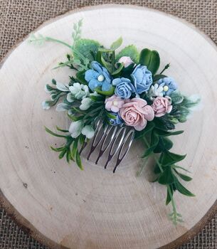 Dusky Blue And Blush Flower Hair Comb, 2 of 3